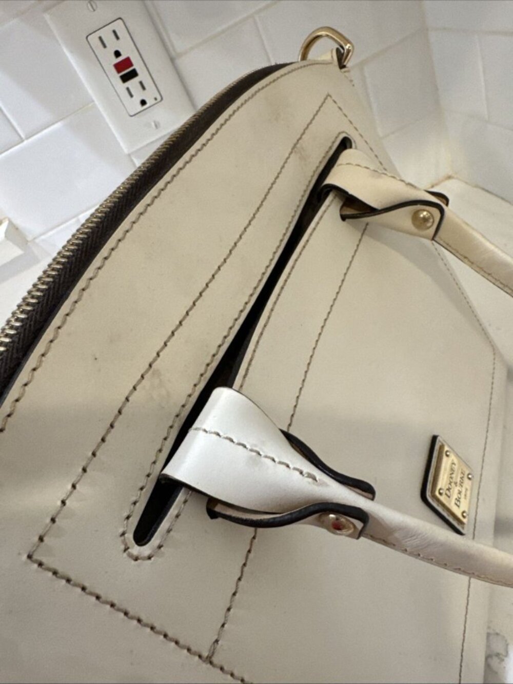 As Is Dooney and Bourke Beacon Cream Leather Satchel Bag - Picture 9 of 16